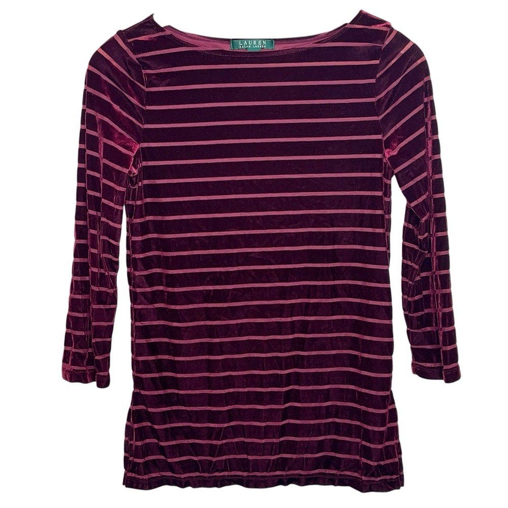 Ralph Lauren Velvet Burnout Striped Top Red Womens Small Heritage